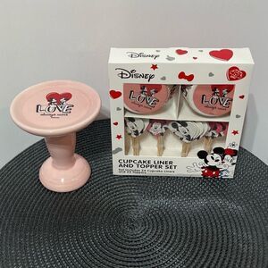 Disney Mickey & Minnie Cupcake Liners & Toppers set of 48 and Cupcake stand NWT